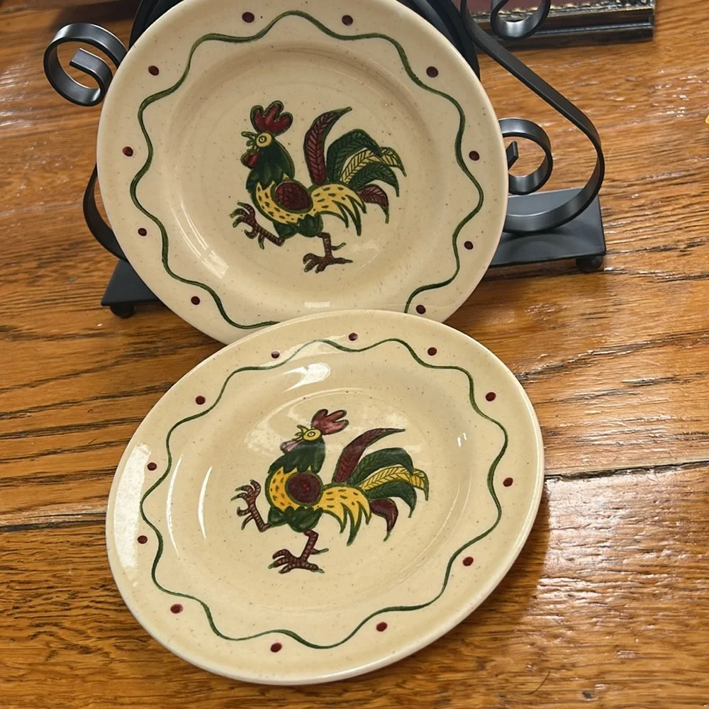 Vintage Metlox Poppytrail bread plates in California Provincial Rooster pattern.